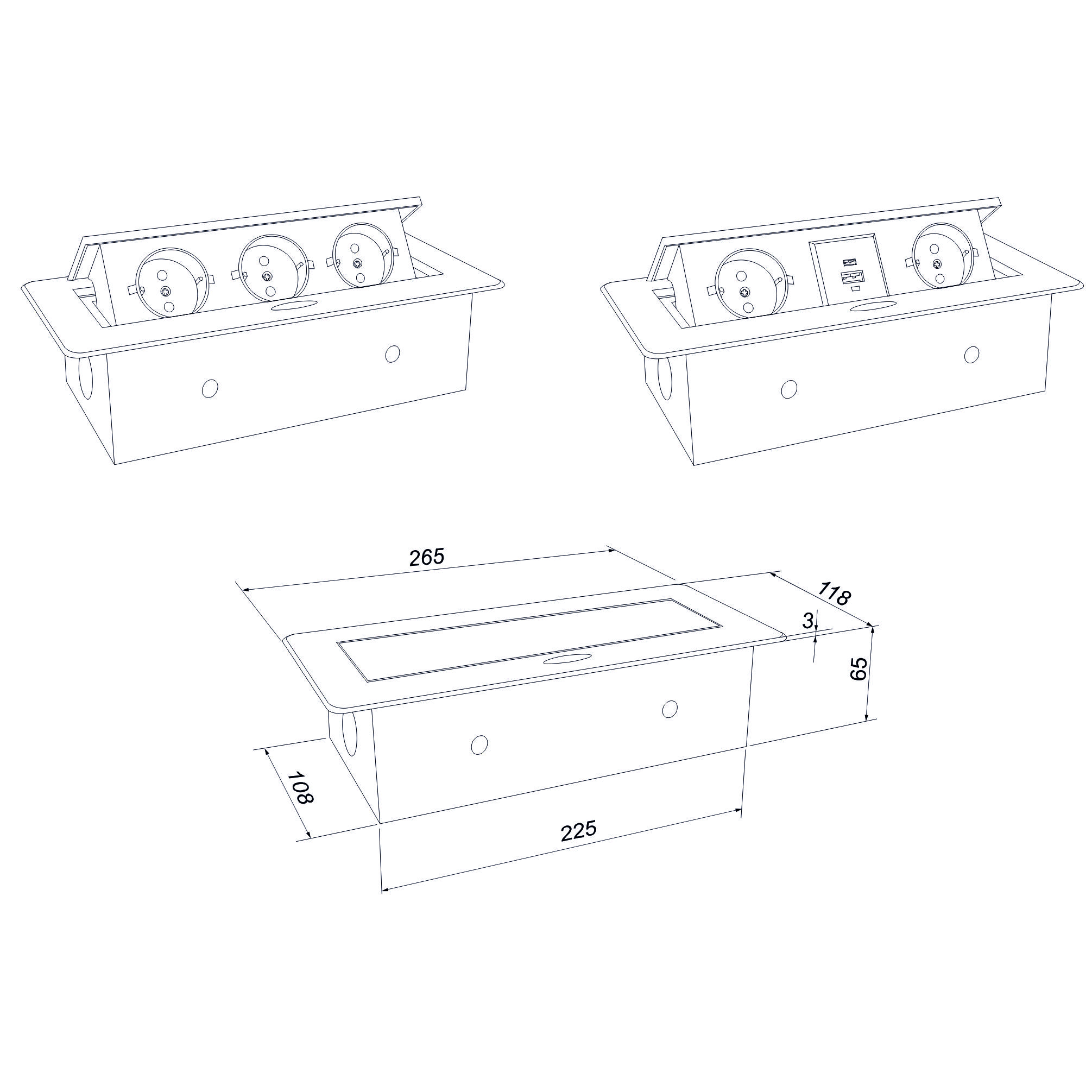 Блок розеток выдвижной горизонтальный Sonnig /2 EURO + 2 USB A+C/ Черный