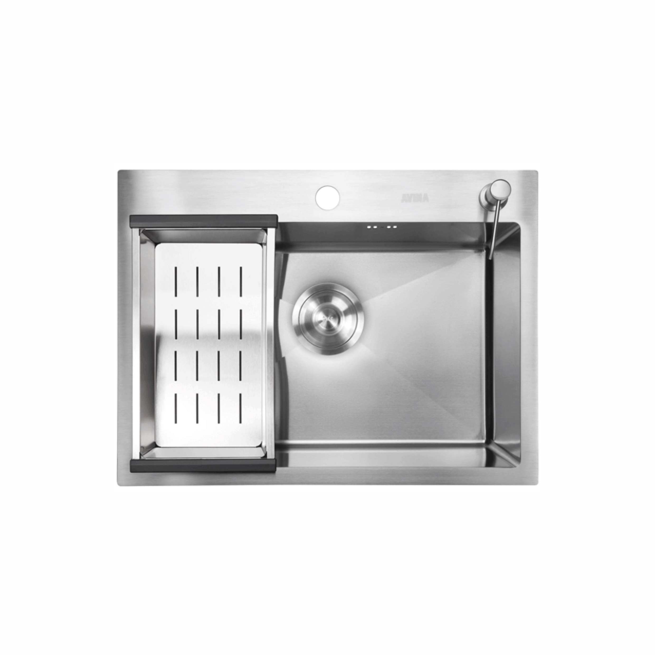 Мойка врезная HM 600*450*230мм /1,5/, сатин /сифон с переливом, дозатор, коландер в комплекте/