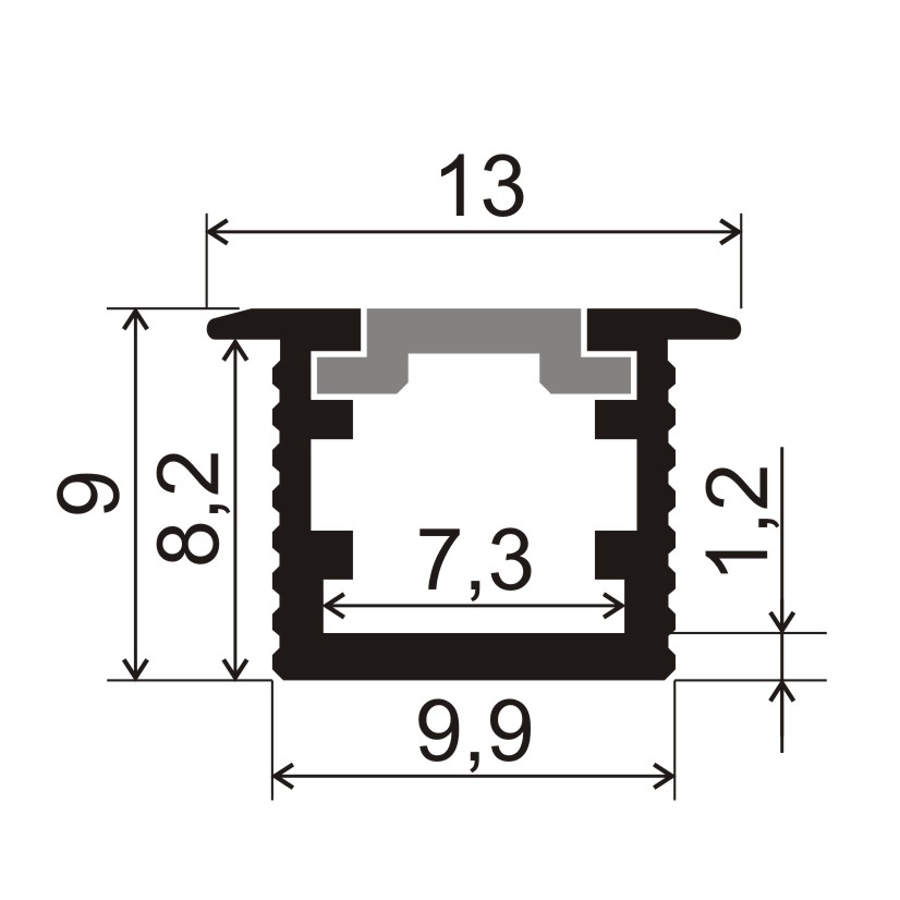 Профиль врезной для светодиодной ленты 5мм 1309 чёрный/Sonnig/L=3m
