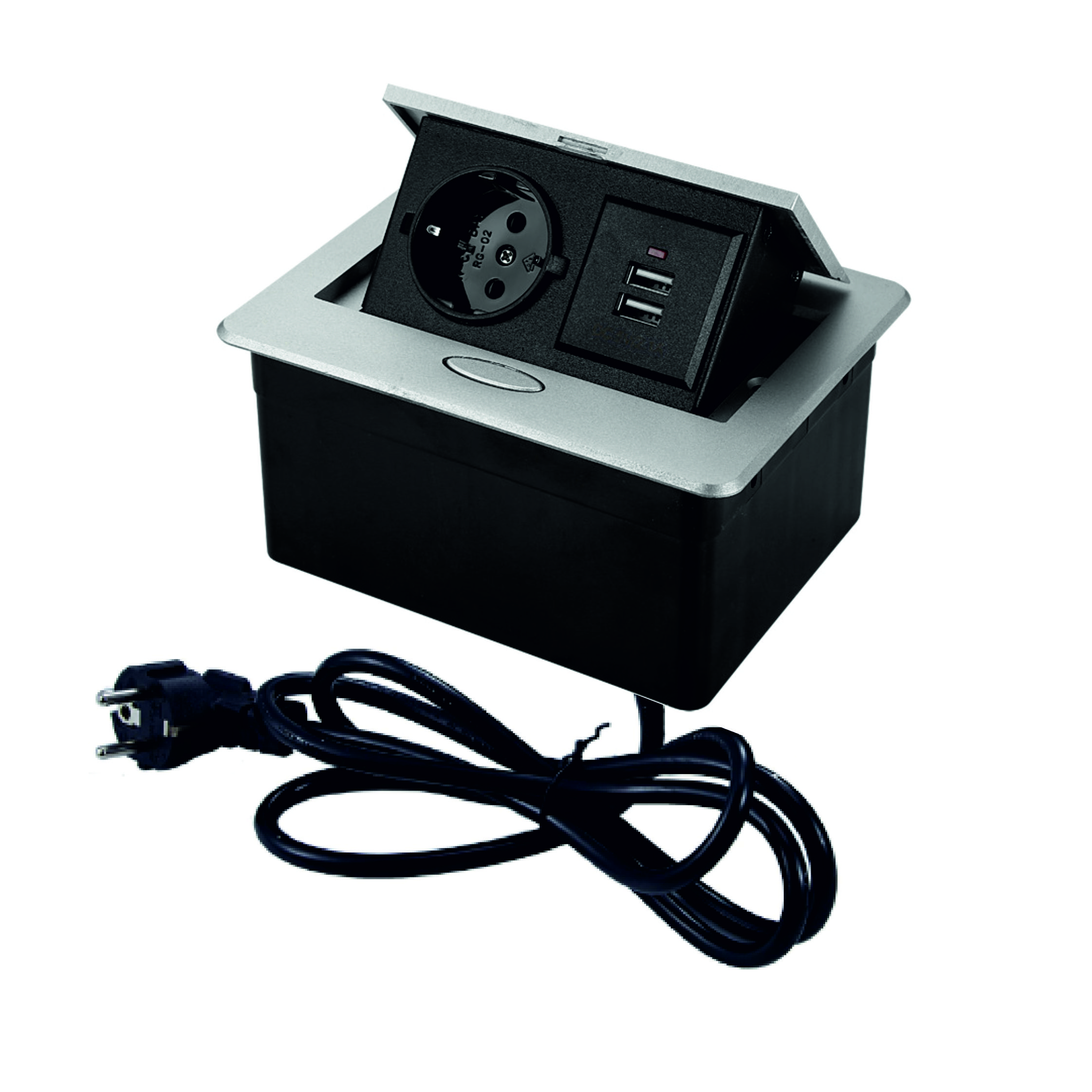 Блок розеток выдвижной горизонтальный Sonnig/1 EURO + 2 USB/ Серебро