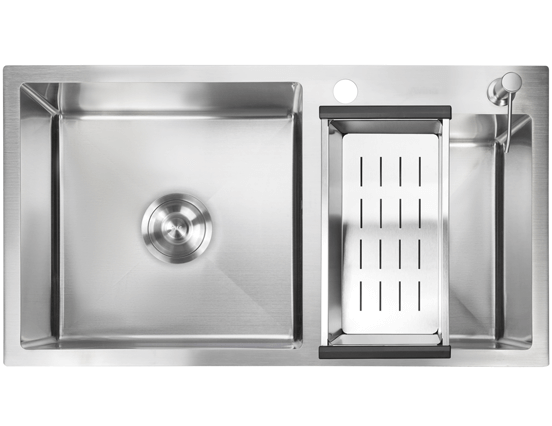 Мойка врезная HM 780*430*230мм /1,5/,сатин,две чаши/сифон с переливом, дозатор в комплекте/