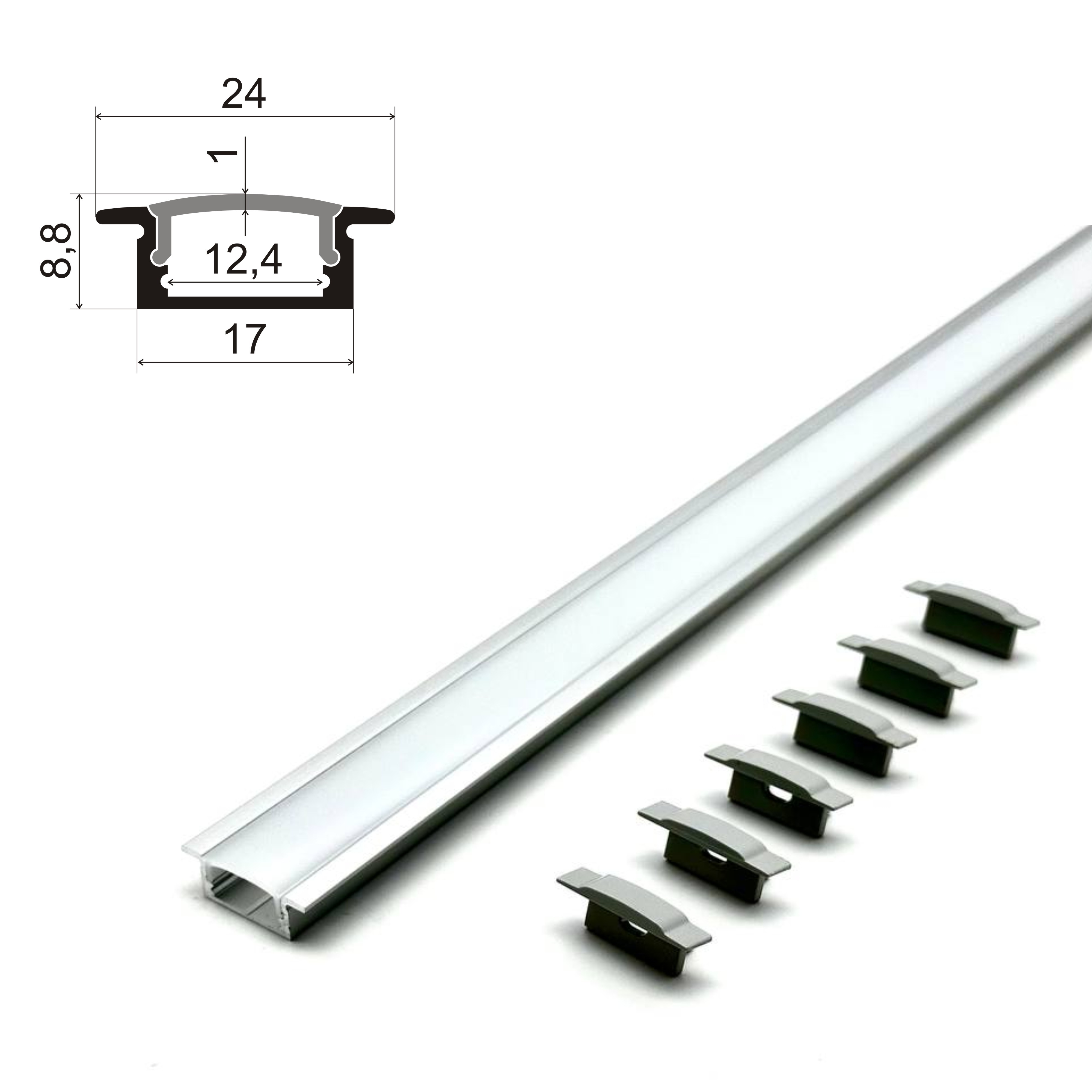 Профиль врезной для светодиодной ленты 2408 серебро/Sonnig/L=3m
