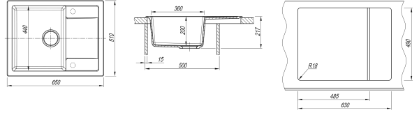 Мойка "Техно" 650*510*217мм базальт