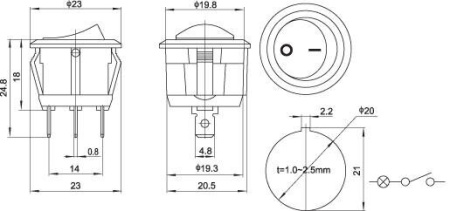 Выключатель врезной круглый мини , белый Sonnig