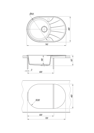 Мойка "Виола" 740*480*180мм латте, б/сифона