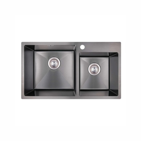 Мойка врезная HM 780*430*230мм /1,5/,черный,две чаши/сифон с переливом,дозатор,коландер в комплекте/