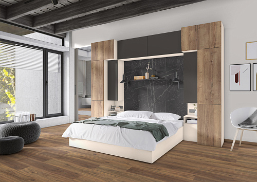 Эффектная спальня с материалами Egger