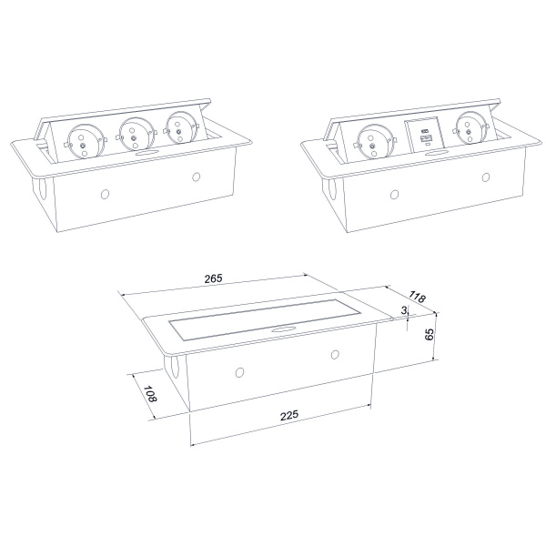 Блок розеток выдвижной горизонтальный Sonnig /2 EURO + 2 USB A+C/ Черный