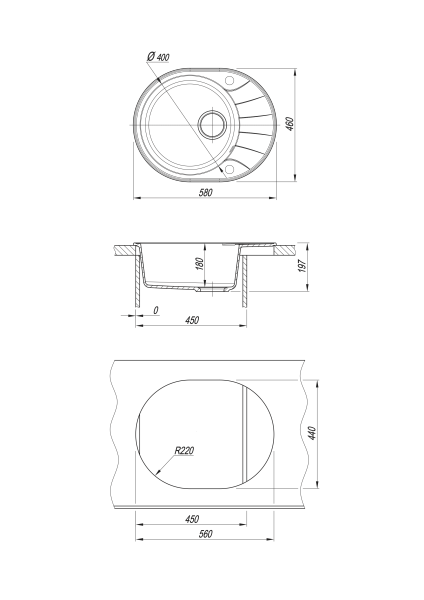 Мойка "Виола" 580*460*180мм базальт, б/сифона