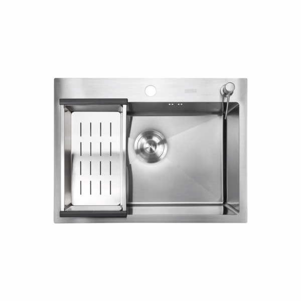 Мойка врезная HM 600*450*230мм /0,8/, сатин /сифон с переливом, дозатор, коландер в комплекте/