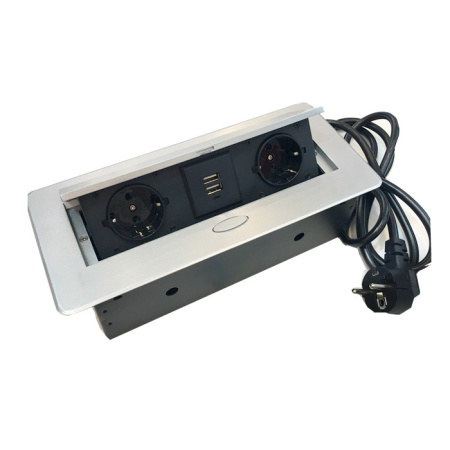 Блок розеток выдвижной горизонтальный Sonnig/2 EURO + 2 USB/ Серебро