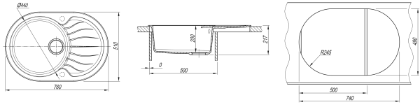Мойка "Берта" 760*510*217мм базальт