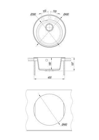 Мойка "Пион" 480*480*180мм базальт, б/сифона