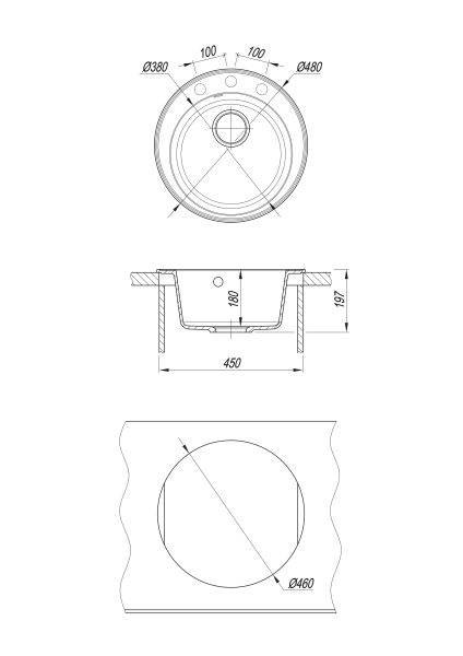 Мойка "Пион" 480*480*180мм графит, б/сифона