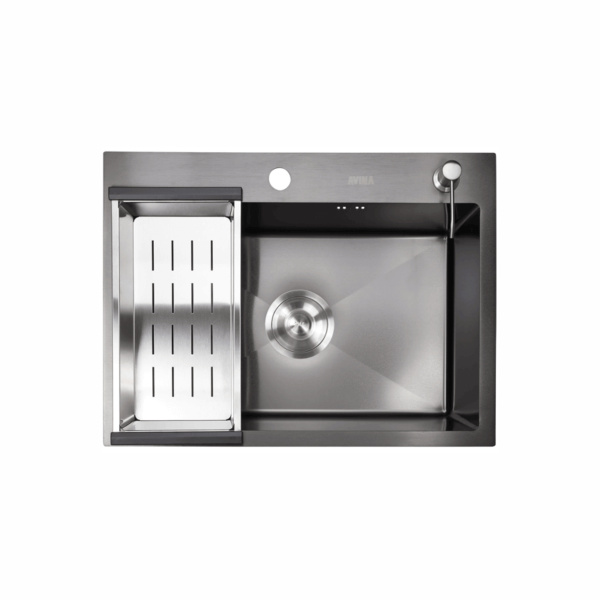 Мойка врезная HM 600*450*230мм /0,8/, черный /сифон с переливом, дозатор, коландер в комплекте/