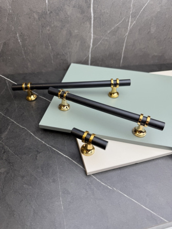 Ручка-скоба 597- 128, пластик, черный/золото