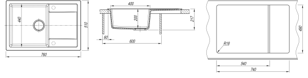Мойка "Техно" 760*510*217мм везувий