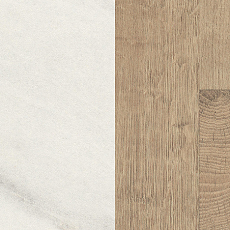 Стеновая панель для кухни 4100*640*8мм Мрамор Леванто белый/Деревянные блоки натуральные