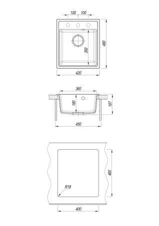 Мойка "Оливия" 420*480*180мм везувий, б/сифона