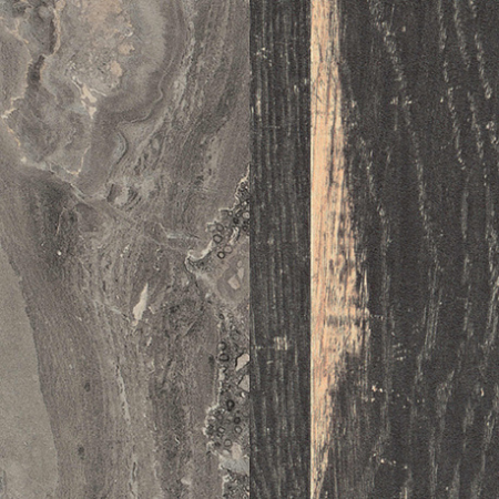 Стеновая панель для кухни 4100*640*8мм Мрамор чиполлино серый/Дуб хэлфорд чёрный