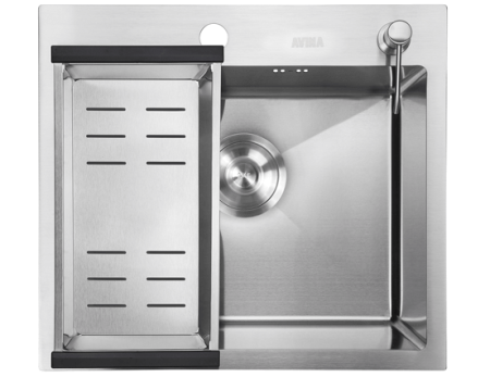 Мойка врезная HM 500*500*230мм /1,5/, сатин /сифон с переливом, дозатор, коландер в комплекте/