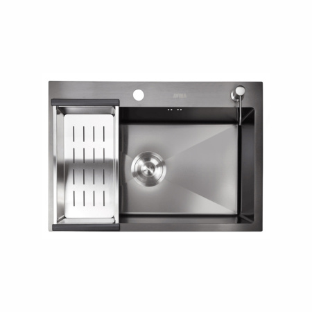 Мойка врезная HM 700*450*230мм /1,5/, черный /сифон с переливом, дозатор, коландер в комплекте/