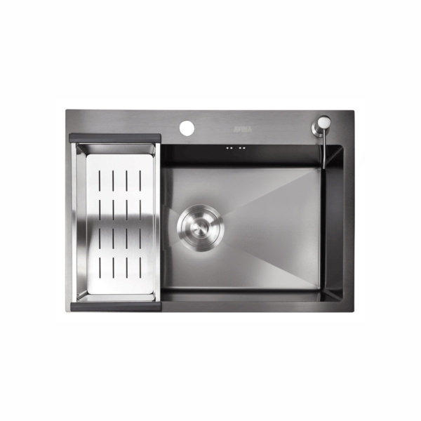 Мойка врезная HM 700*450*230мм /1,5/, черный /сифон с переливом, дозатор, коландер в комплекте/