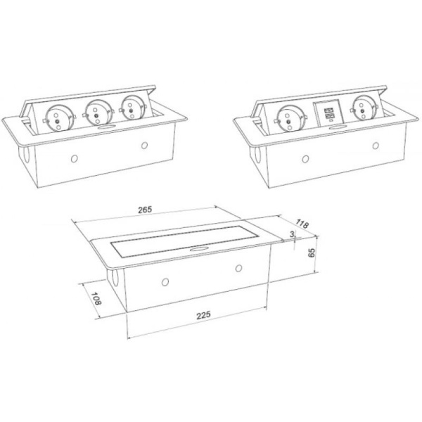 Блок розеток выдвижной горизонтальный Sonnig /3 EURO/ Серебро