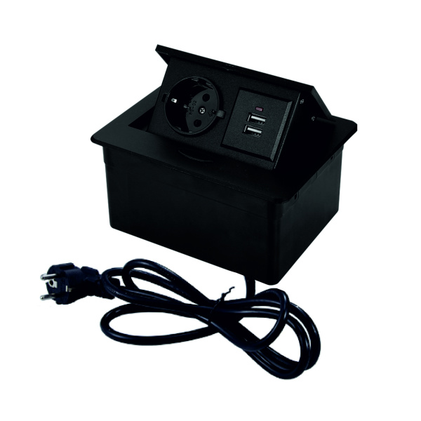 Блок розеток выдвижной горизонтальный Sonnig/1 EURO + 2 USB/ Чёрный