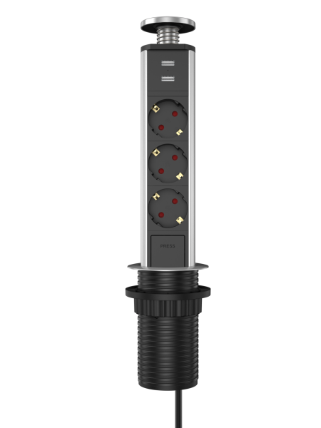 Блок розеток выдвижной вертикальный Sonnig /3 EURO + 2 USB/ Серебро